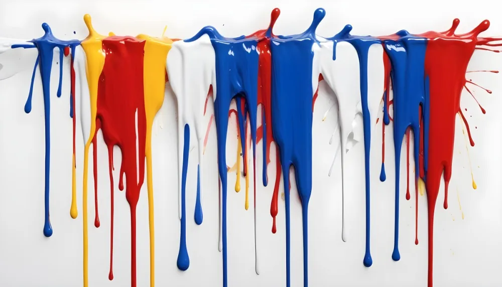 Digital Painting Four Colorful Paint Strokes Of Blue White Red And Yellow Dripping Down On A White Surface Vibrant Colors High Detail Studio Shot Bold And Slim Lines Brush Strokes 36 4033