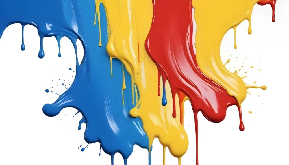 Digital Painting Four Colorful Paint Strokes Of Blue White Red And Yellow Dripping Down On A White Surface Vibrant Colors High Detail Studio Shot Bold And Slim Lines Brush Strokes 45 Ad28