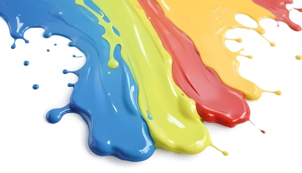 Digital Painting Four Colorful Paint Strokes Of Blue White Red And Yellow Dripping Down On A White Surface Vibrant Colors High Detail Studio Shot Bold And Slim Lines Brush Strokes 5 34e8