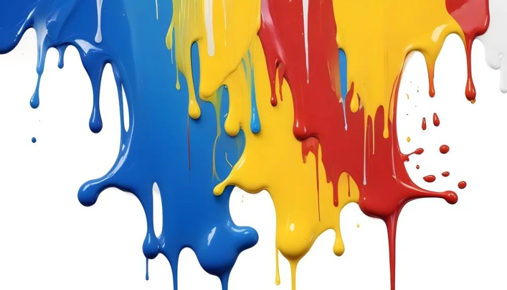 Digital Painting Four Colorful Paint Strokes Of Blue White Red And Yellow Dripping Down On A White Surface Vibrant Colors High Detail Studio Shot Bold And Slim Lines Brush Strokes 51 605c