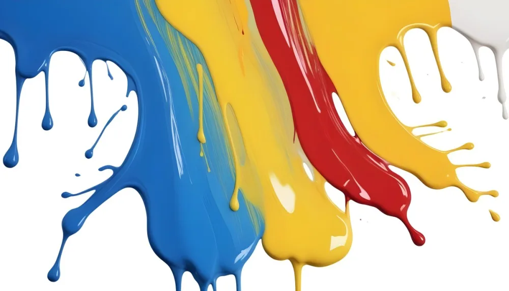 Digital Painting Four Colorful Paint Strokes Of Blue White Red And Yellow Dripping Down On A White Surface Vibrant Colors High Detail Studio Shot Bold And Slim Lines Brush Strokes 52 12b1