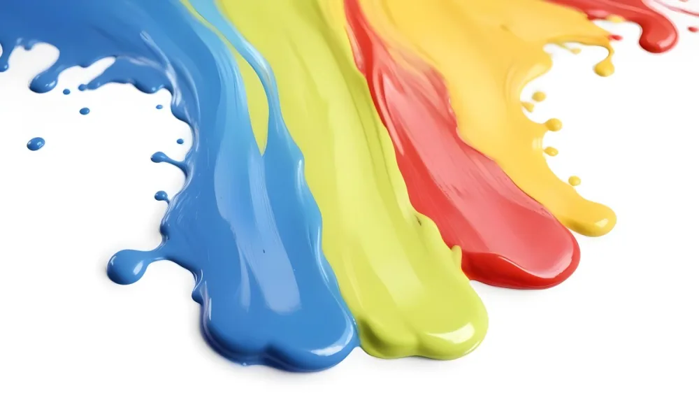 Digital Painting Four Colorful Paint Strokes Of Blue White Red And Yellow Dripping Down On A White Surface Vibrant Colors High Detail Studio Shot Bold And Slim Lines Brush Strokes 9 B42c