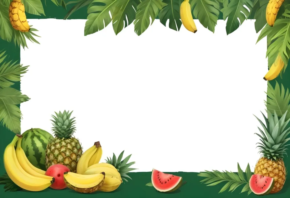 Digital Painting Frame With Pineapples Bananas Coconuts Watermelons And Green Leaves On A Green Background Bold And Slim Lines Brush Strokes 20 1ff9