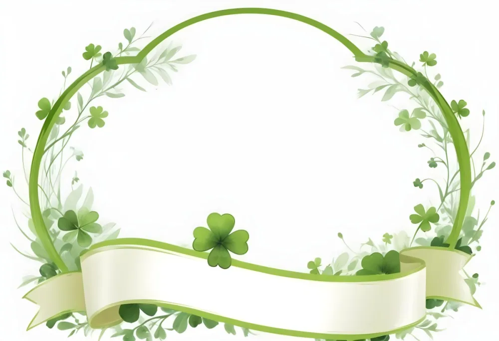 Digital Painting Green Floral Frame With Clover And Ribbon On A White Background Perfect For Invitations Greeting Cards Or Festive Designs Bold And Slim Lines Brush Strokes 5 8272