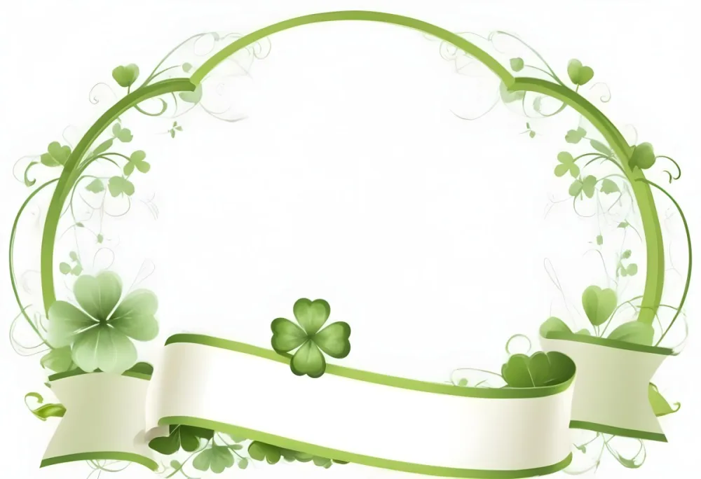 Digital Painting Green Floral Frame With Clover And Ribbon On A White Background Perfect For Invitations Greeting Cards Or Festive Designs Bold And Slim Lines Brush Strokes 7 7ebf