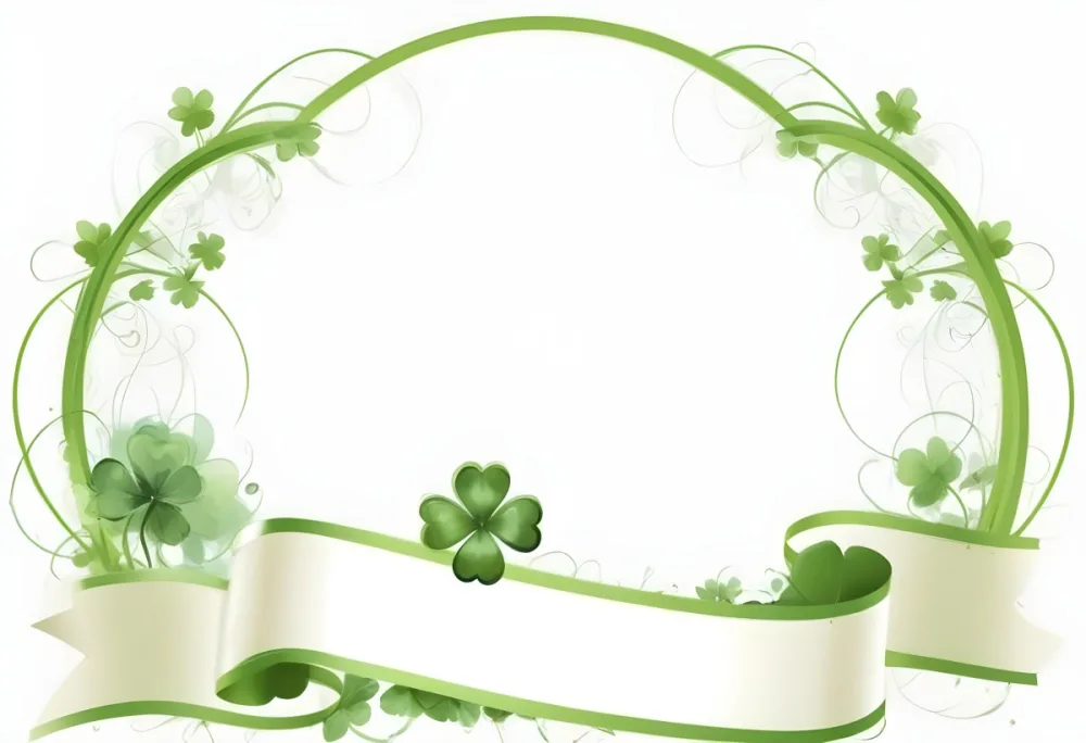Digital Painting Green Floral Frame With Clover And Ribbon On A White Background Perfect For Invitations Greeting Cards Or Festive Designs Bold And Slim Lines Brush Strokes 8 B7f9