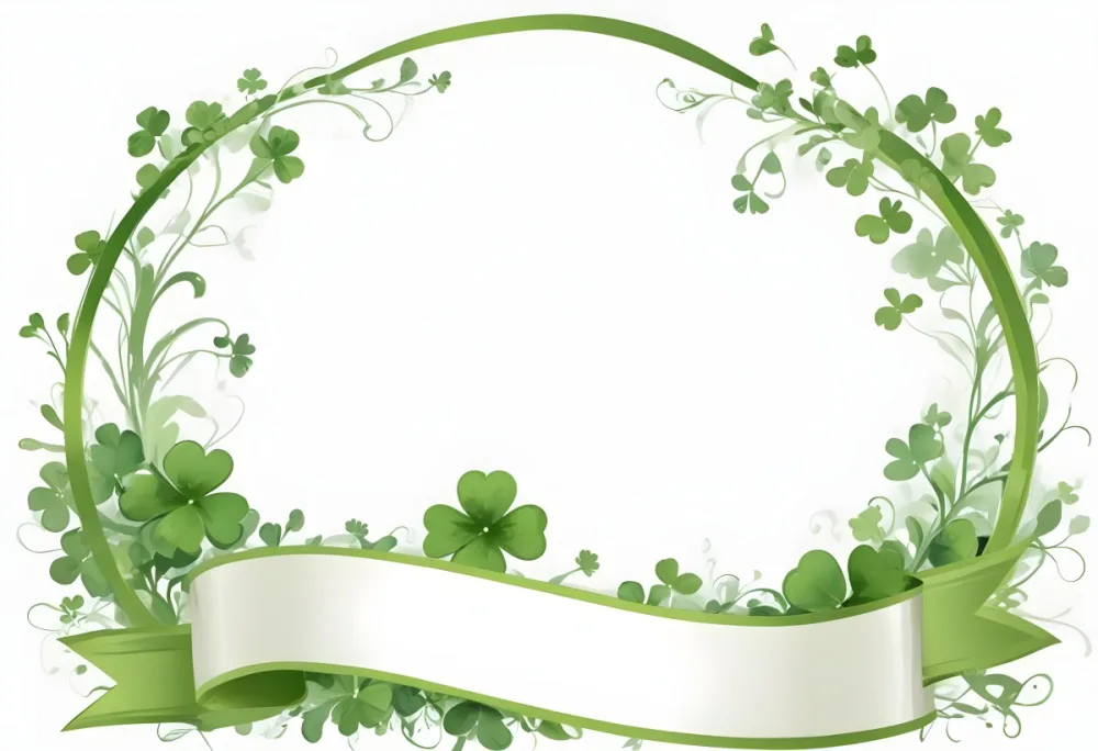 Digital Painting Green Floral Frame With Clover And Ribbon On A White Background Perfect For Invitations Greeting Cards Or Festive Designs Bold And Slim Lines Brush Strokes 9 0a1a