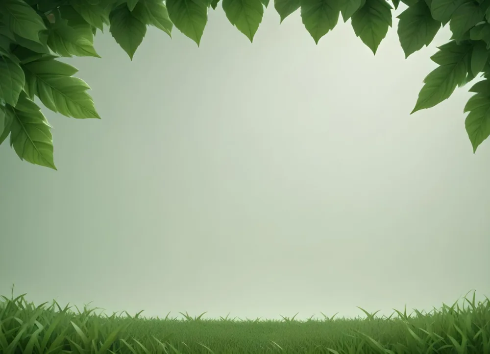 Digital Painting Green Leaves At The Top With A Soft Green Background And A Hint Of Grass At The Bottom Bold And Slim Lines Brush Strokes 22 A754