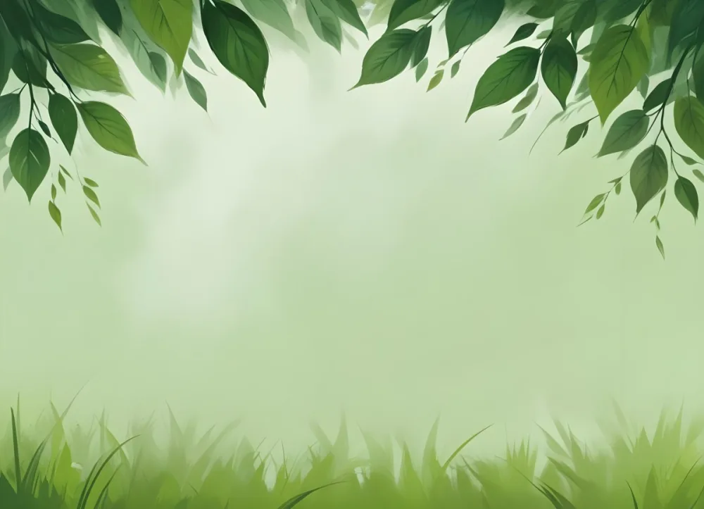 Digital Painting Green Leaves At The Top With A Soft Green Background And A Hint Of Grass At The Bottom Bold And Slim Lines Brush Strokes 9 F4a5