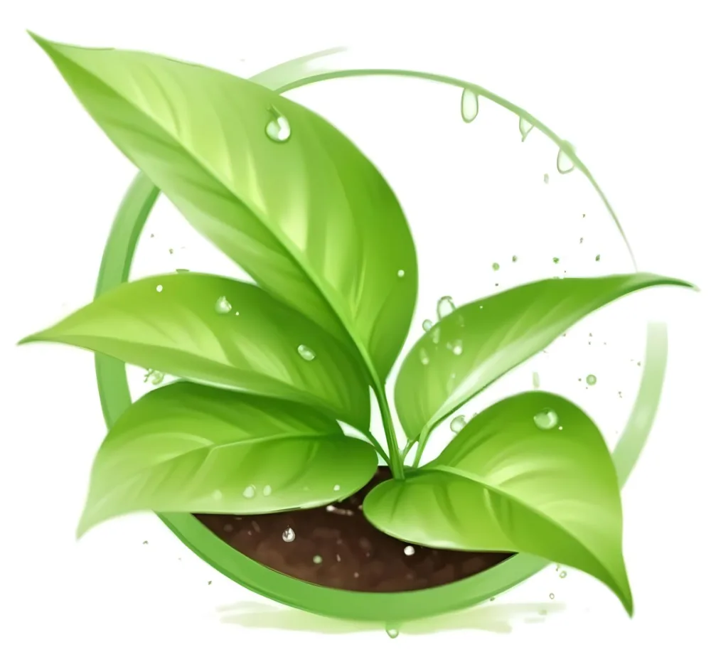 Digital Painting Green Leaves With Water Drops In A Pot With Soil Inside A Green Circle White Background Bold And Slim Lines Brush Strokes 1 Cba7