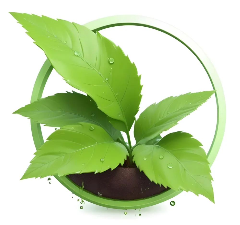 Digital Painting Green Leaves With Water Drops In A Pot With Soil Inside A Green Circle White Background Bold And Slim Lines Brush Strokes 14 1c80