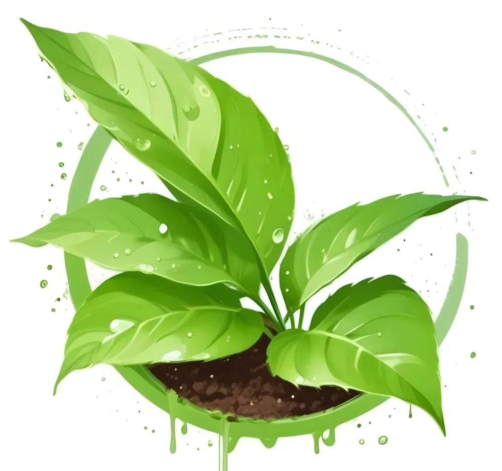 Digital Painting Green Leaves With Water Drops In A Pot With Soil Inside A Green Circle White Background Bold And Slim Lines Brush Strokes 3 428f