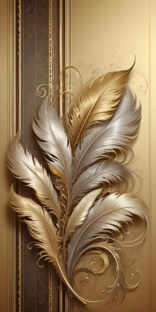 Digital Painting Ornate Golden Feather Like Patterns With Intricate Swirls And Curves Creating A Luxurious And Decorative Design Bold And Slim Lines Brush Strokes 1 6ba1