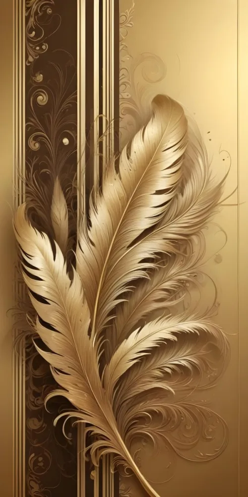 Digital Painting Ornate Golden Feather Like Patterns With Intricate Swirls And Curves Creating A Luxurious And Decorative Design Bold And Slim Lines Brush Strokes 11 F981