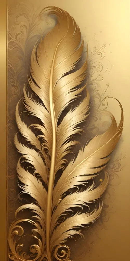 Digital Painting Ornate Golden Feather Like Patterns With Intricate Swirls And Curves Creating A Luxurious And Decorative Design Bold And Slim Lines Brush Strokes 12 B1d7