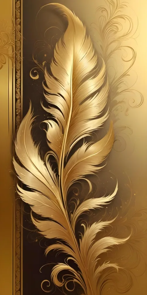 Digital Painting Ornate Golden Feather Like Patterns With Intricate Swirls And Curves Creating A Luxurious And Decorative Design Bold And Slim Lines Brush Strokes 2 B637