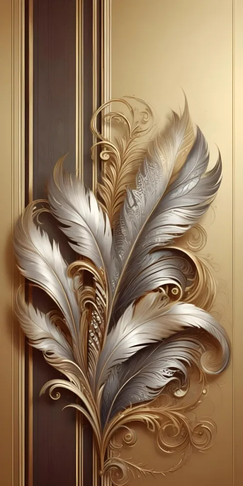 Digital Painting Ornate Golden Feather Like Patterns With Intricate Swirls And Curves Creating A Luxurious And Decorative Design Bold And Slim Lines Brush Strokes 5 F4c0