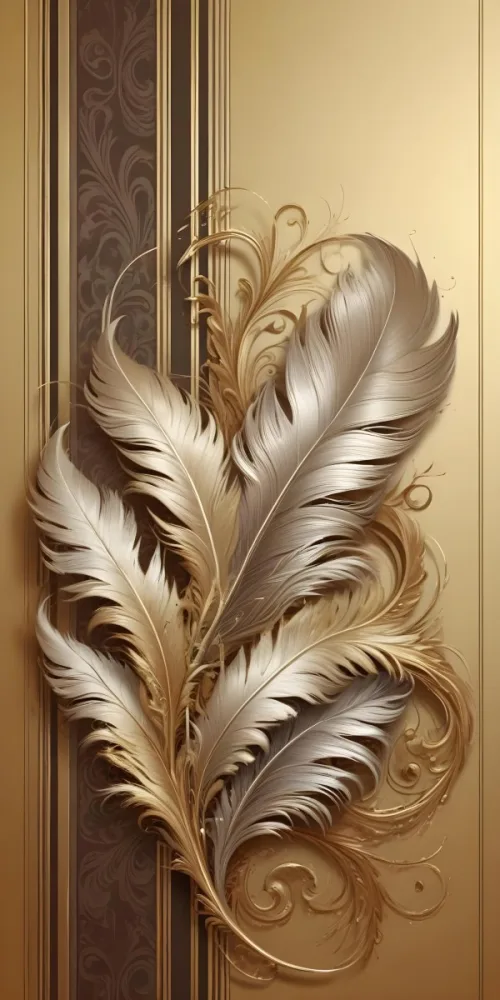 Digital Painting Ornate Golden Feather Like Patterns With Intricate Swirls And Curves Creating A Luxurious And Decorative Design Bold And Slim Lines Brush Strokes 6 4c09