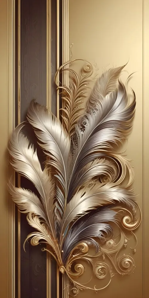Digital Painting Ornate Golden Feather Like Patterns With Intricate Swirls And Curves Creating A Luxurious And Decorative Design Bold And Slim Lines Brush Strokes 7 1d70