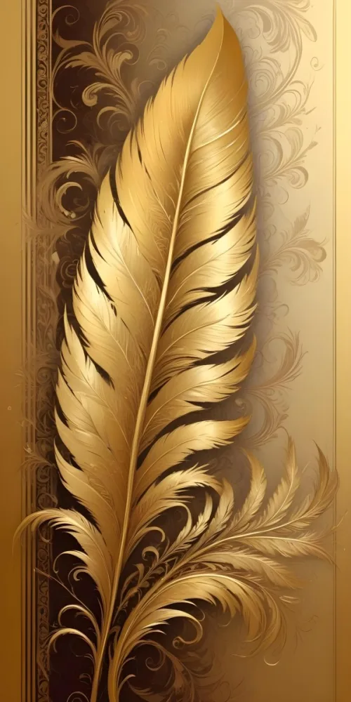 Digital Painting Ornate Golden Feather Like Patterns With Intricate Swirls And Curves Creating A Luxurious And Decorative Design Bold And Slim Lines Brush Strokes 8 2795