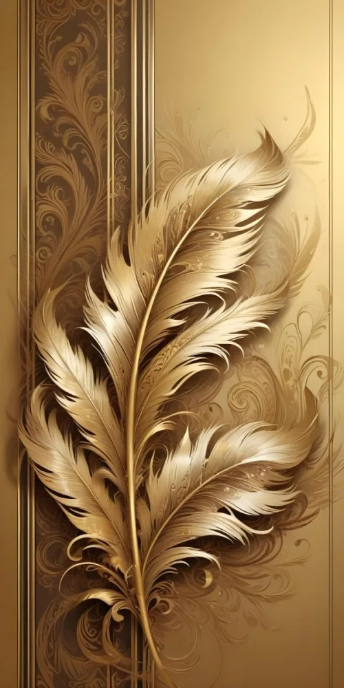 Digital Painting Ornate Golden Feather Like Patterns With Intricate Swirls And Curves Creating A Luxurious And Decorative Design Bold And Slim Lines Brush Strokes 9 1ab3