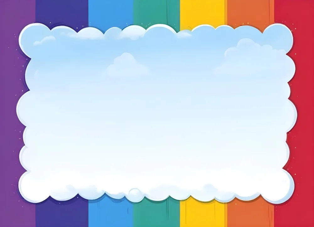 Digital Painting Rainbow Frame With Blue Sky And White Clouds Colorful Border Cartoonish Style Bright Colors Cheerful Design Simple Composition Playful Atmosphere Whimsical Illustration Bold And Slim Lines Brush 1 1f39