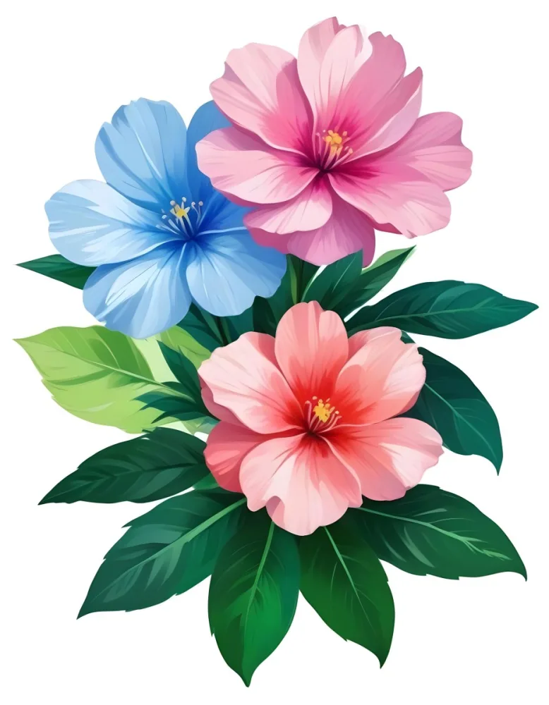 Digital Painting Three Flowers One White And Two Green With Green Leaves Isolated On A White Background Vibrant Colors Detailed Petals Soft Lighting Botanical Illustration Bold And Slim Lines Brush Strokes 87 34ed