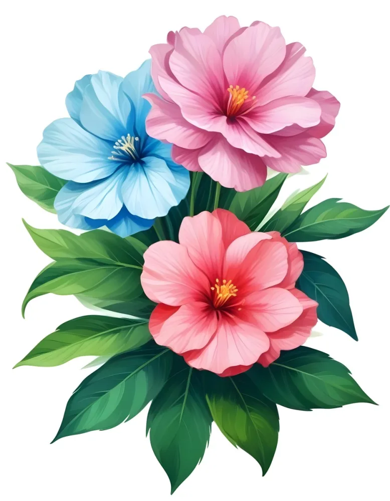 Digital Painting Three Flowers One White And Two Green With Green Leaves Isolated On A White Background Vibrant Colors Detailed Petals Soft Lighting Botanical Illustration Bold And Slim Lines Brush Strokes 88 69bb