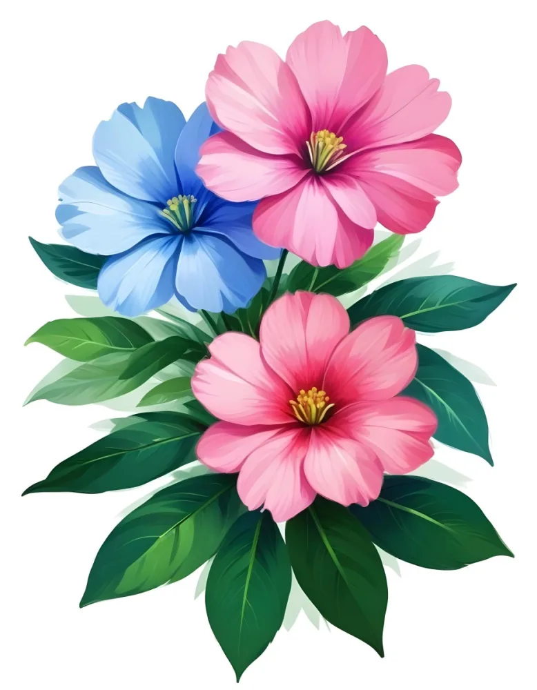 Digital Painting Three Flowers One White And Two Green With Green Leaves Isolated On A White Background Vibrant Colors Detailed Petals Soft Lighting Botanical Illustration Bold And Slim Lines Brush Strokes 9 0323