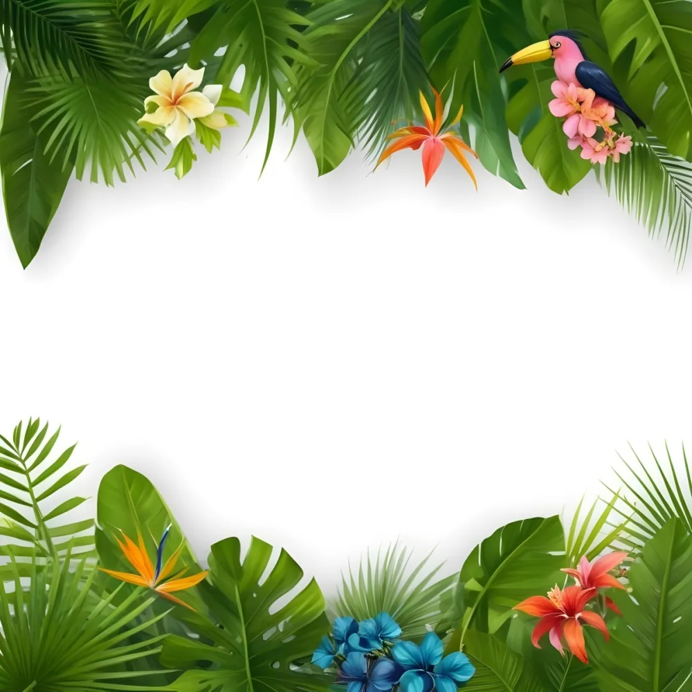 Digital Painting Tropical Leaves And Flowers Frame