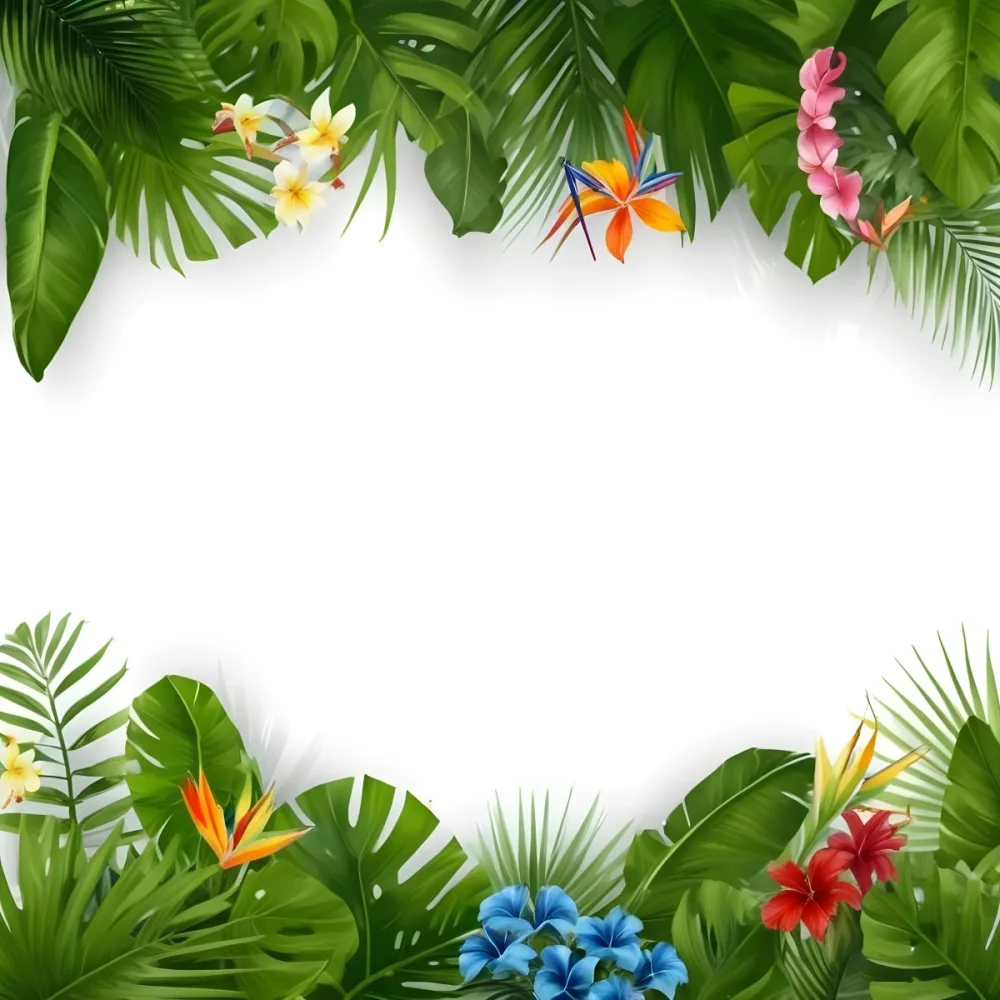 Digital Painting Tropical Leaves And Flowers Frame With Monstera Banana Leaves Palm Leaves Hibiscus Plumeria And Bird Of Paradise On A White Background Bold And Slim Lines Brush Strokes 9 0ed9