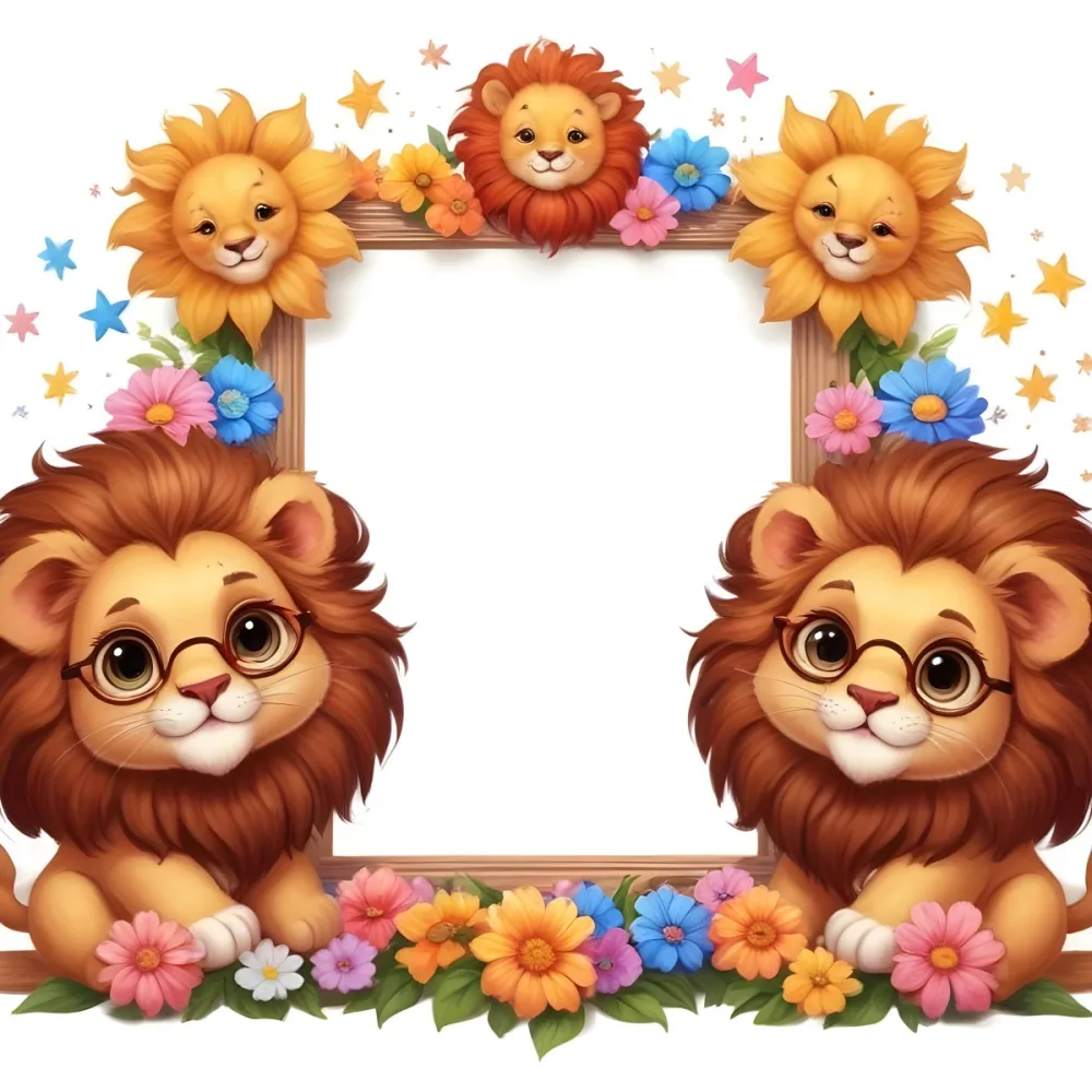 Digital Painting Two Cute Cartoon Lions