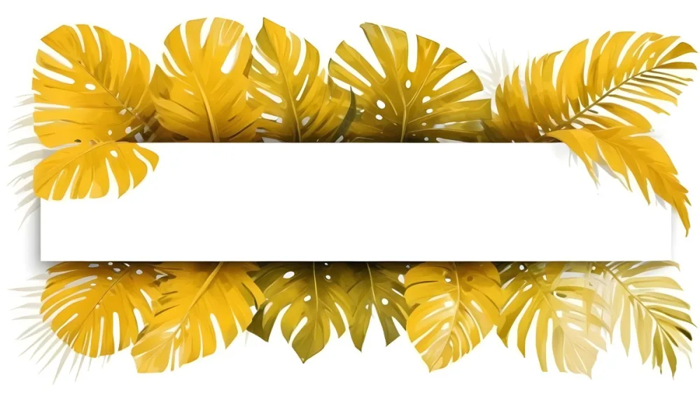 Digital Painting Yellow Tropical Leaves With A White Rectangle In The Middle Palm Leaves Monstera Leaves Fern Leaves Isolated On White Background Bold And Slim Lines Brush Strokes 11 E0d7