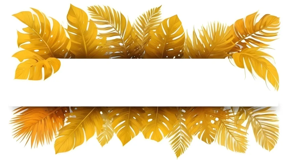 Digital Painting Yellow Tropical Leaves With A White Rectangle In The Middle Palm Leaves Monstera Leaves Fern Leaves Isolated On White Background Bold And Slim Lines Brush Strokes 17 9322