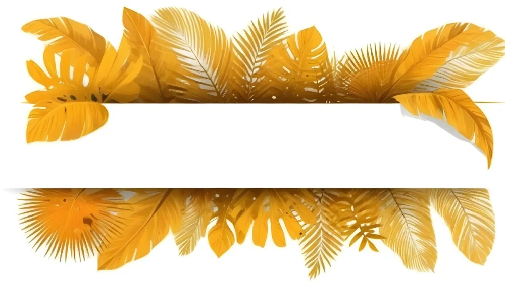 Digital Painting Yellow Tropical Leaves With A White Rectangle In The Middle Palm Leaves Monstera Leaves Fern Leaves Isolated On White Background Bold And Slim Lines Brush Strokes 18 A093