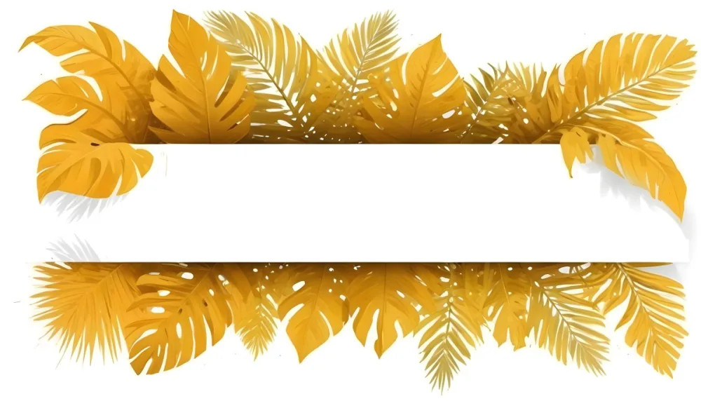 Digital Painting Yellow Tropical Leaves With A White Rectangle In The Middle Palm Leaves Monstera Leaves Fern Leaves Isolated On White Background Bold And Slim Lines Brush Strokes 26 5e37