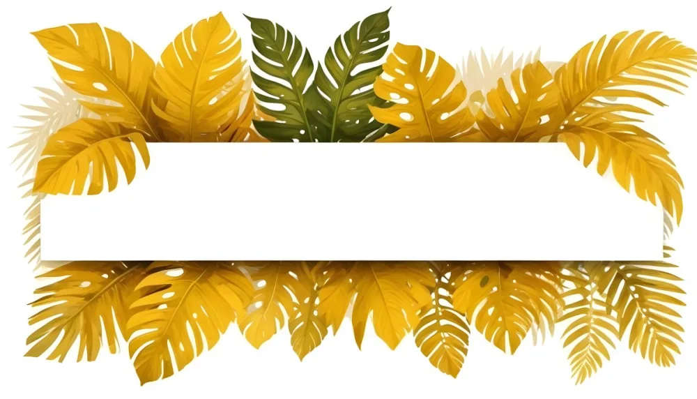 Digital Painting Yellow Tropical Leaves With A White Rectangle In The Middle Palm Leaves Monstera Leaves Fern Leaves Isolated On White Background Bold And Slim Lines Brush Strokes 27 E740