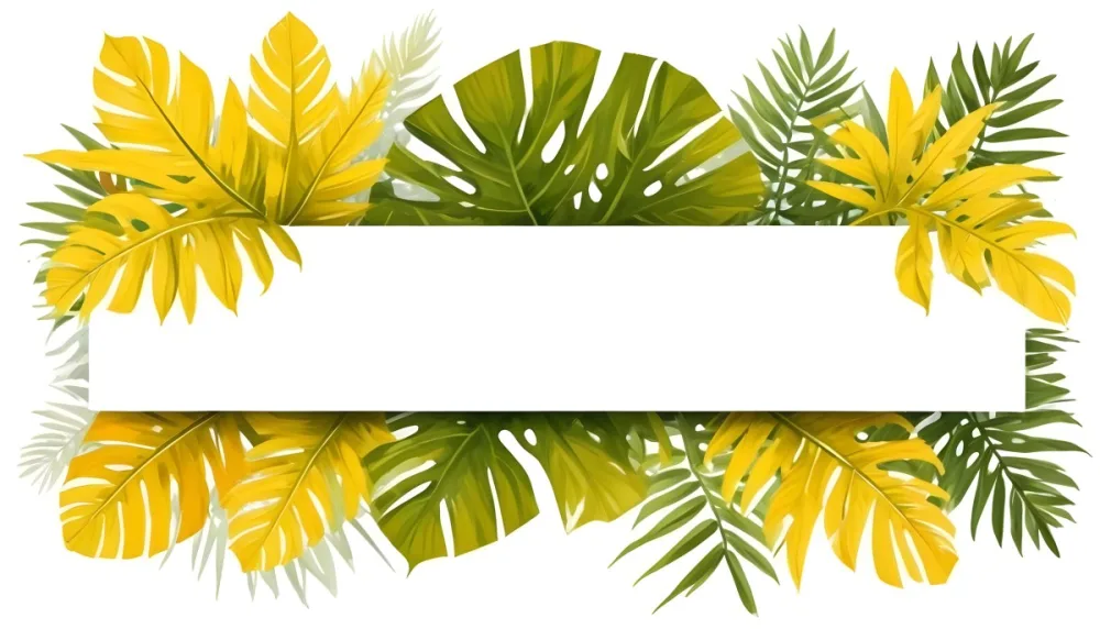 Digital Painting Yellow Tropical Leaves With A White Rectangle In The Middle Palm Leaves Monstera Leaves Fern Leaves Isolated On White Background Bold And Slim Lines Brush Strokes 3 66fd
