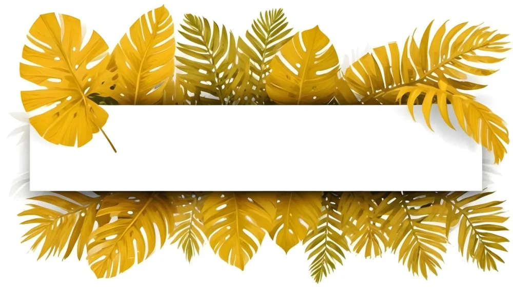 Digital Painting Yellow Tropical Leaves With A White Rectangle In The Middle Palm Leaves Monstera Leaves Fern Leaves Isolated On White Background Bold And Slim Lines Brush Strokes 4 9901