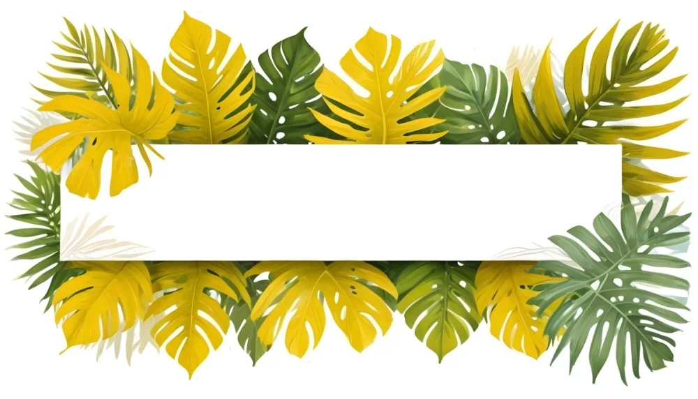 Digital Painting Yellow Tropical Leaves With A White Rectangle In The Middle Palm Leaves Monstera Leaves Fern Leaves Isolated On White Background Bold And Slim Lines Brush Strokes 6 E6cc