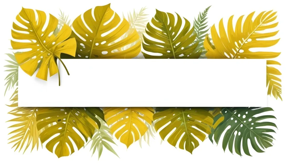 Digital Painting Yellow Tropical Leaves With A White Rectangle In The Middle Palm Leaves Monstera Leaves Fern Leaves Isolated On White Background Bold And Slim Lines Brush Strokes 8 1ad2