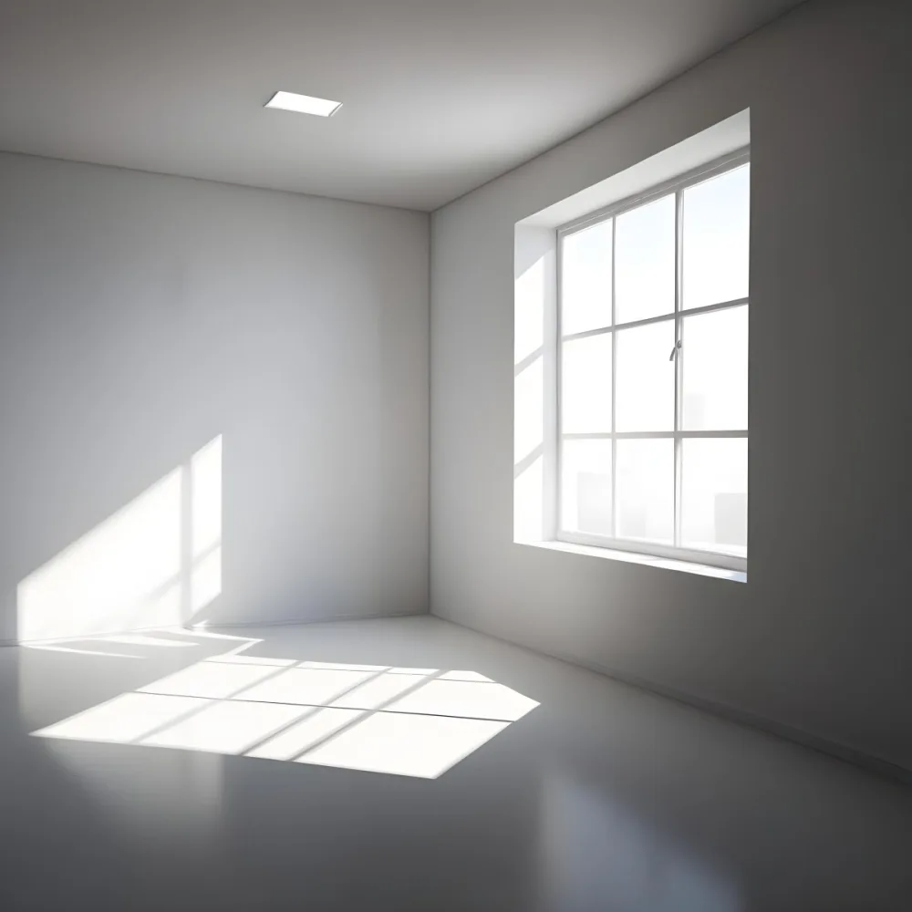 Empty White Room With A Window Sunlight Coming Through The Window Casting Shadows On The Floor And Walls Minimalist Design Clean And Bright 14 C150