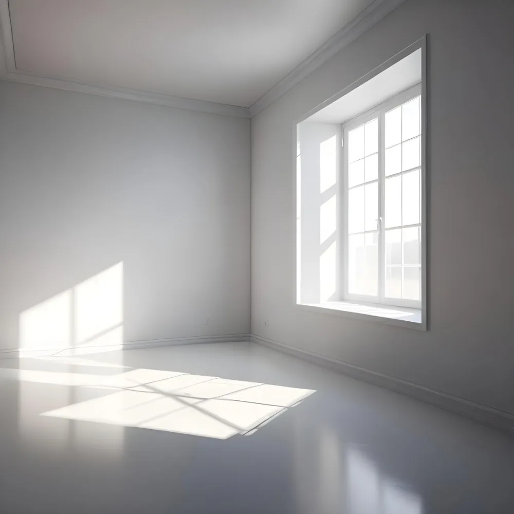 Empty White Room With A Window Sunlight Coming Through The Window Casting Shadows On The Floor And Walls Minimalist Design Clean And Bright 23 103f