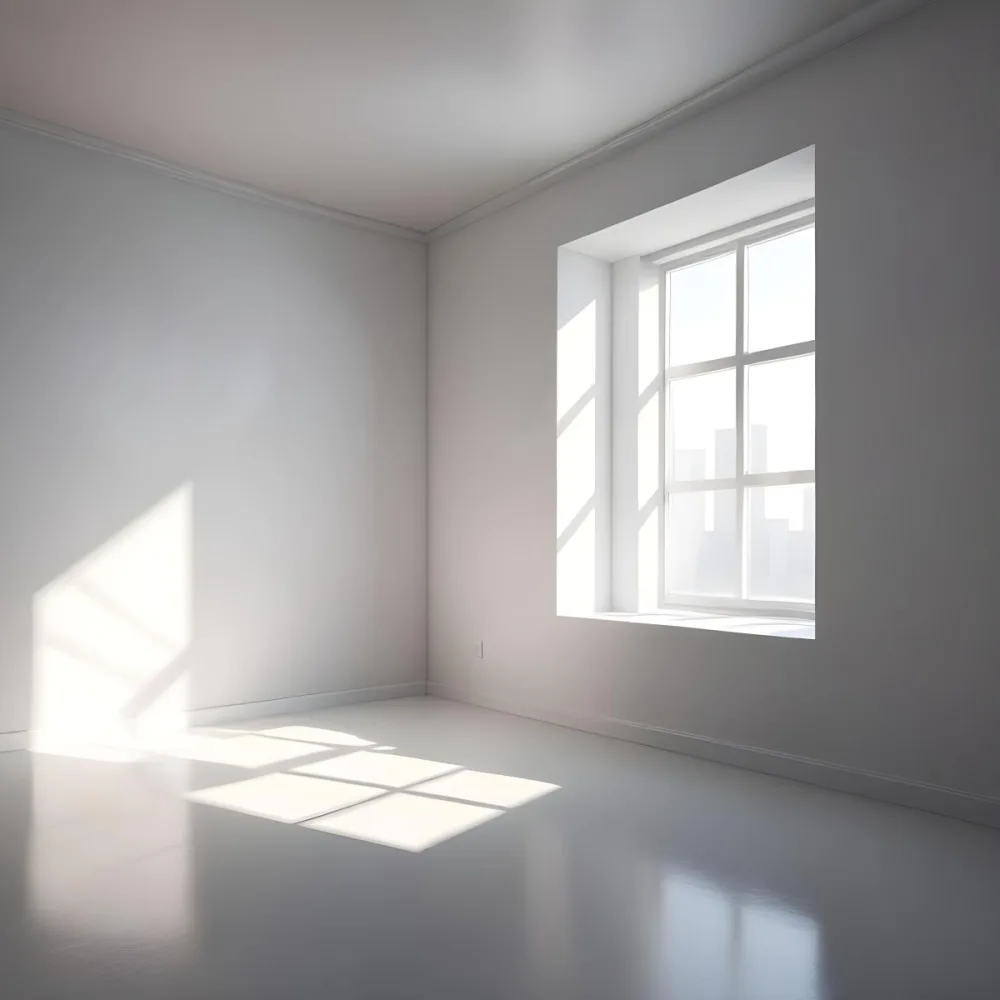 Empty White Room With A Window Sunlight Coming Through The Window Casting Shadows On The Floor And Walls Minimalist Design Clean And Bright 27 Bcc4