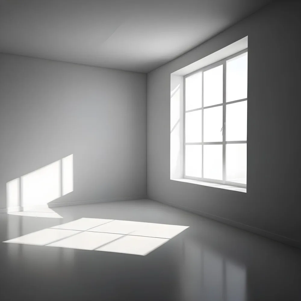 Empty White Room With A Window Sunlight Coming Through The Window Casting Shadows On The Floor And Walls Minimalist Design Clean And Bright 32 Fe06