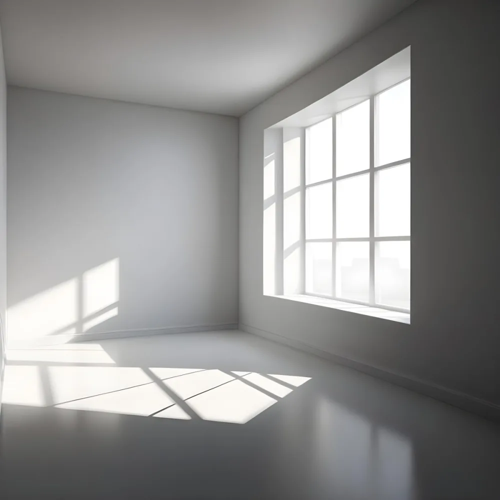 Empty White Room With A Window Sunlight Coming Through The Window Casting Shadows On The Floor And Walls Minimalist Design Clean And Bright 36 9d07