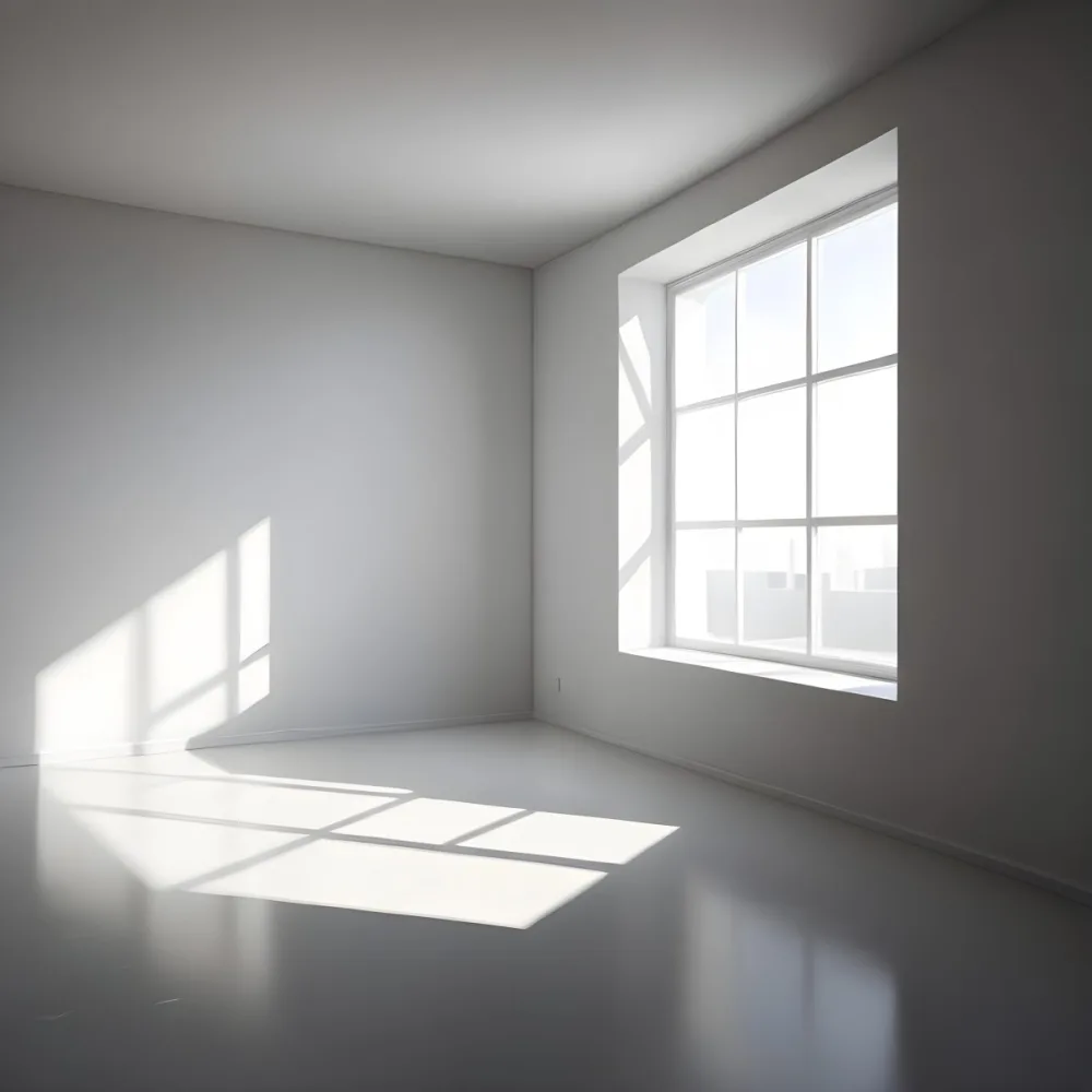 Empty White Room With A Window Sunlight Coming Through The Window Casting Shadows On The Floor And Walls Minimalist Design Clean And Bright 37 610f