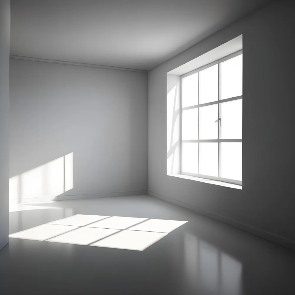 Empty White Room With A Window Sunlight Coming Through The Window Casting Shadows On The Floor And Walls Minimalist Design Clean And Bright 4 C3b6