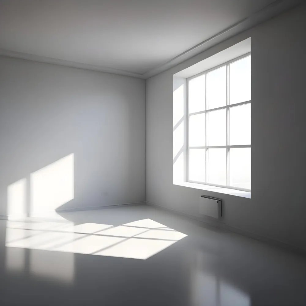 Empty White Room With A Window Sunlight Coming Through The Window Casting Shadows On The Floor And Walls Minimalist Design Clean And Bright 41 1ce2