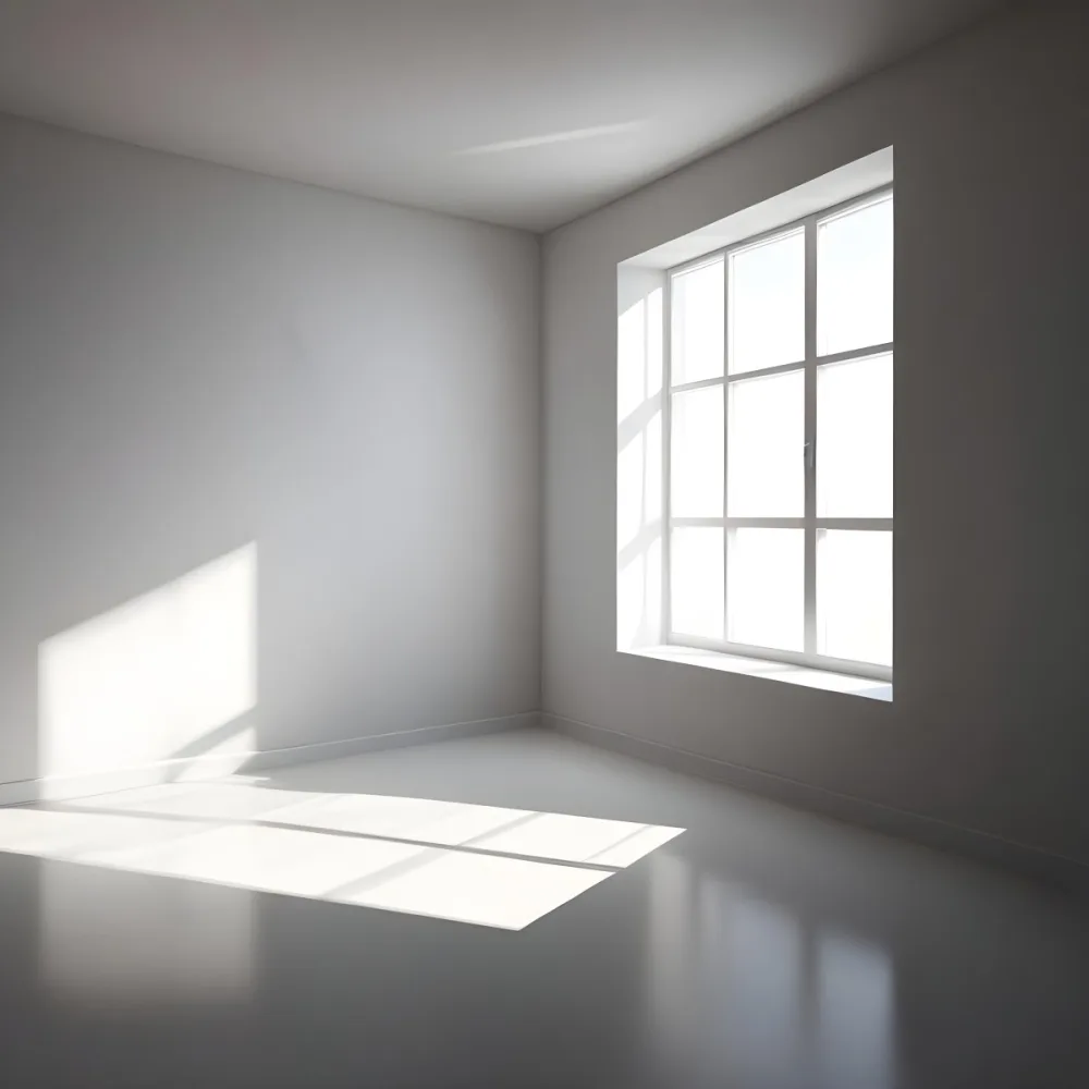 Empty White Room With A Window Sunlight Coming Through The Window Casting Shadows On The Floor And Walls Minimalist Design Clean And Bright 9 7305